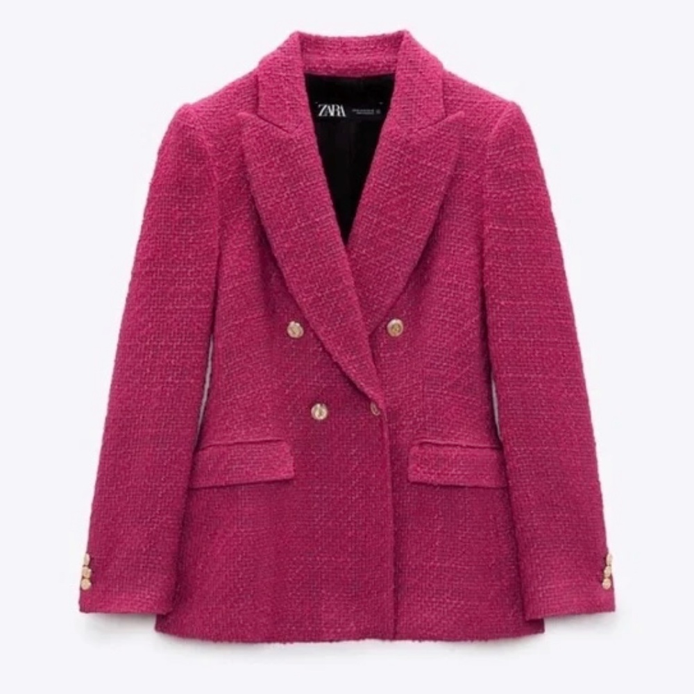 ZARA BLAZER LAPEL COLLAR DOUBLE BREASTED Fuchsia Pink Red Size S